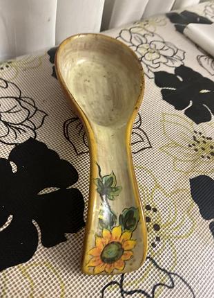 Керамічна підставка під ложку (spoon rest) оранжевого кольору з малюнком соняшника gallo / made in china