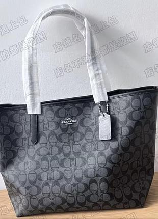 Сумка тоут жіноча coach чорно-сіра