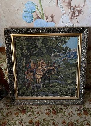 Гобеленовая картина “маркиз на охоте” в позолоченной раме