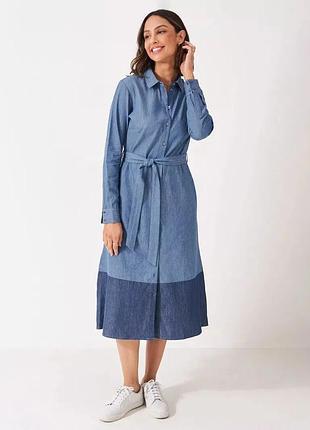 Джинсовое платье-миди cорочка crew clothing sienna chambray shirt dress, mid blue