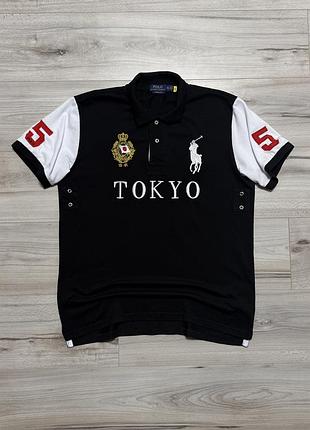 Черная футболка поло поло ральф лорен polo ralph lauren tokyo big pony polo shirt, xl, оригинал