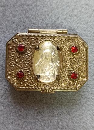 Старовинна коробочка для розарія (таблетниця) діва марія, франція.