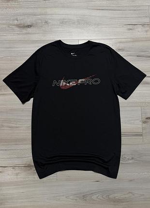 Чорна спортивна футболка найк nike pro dri-fit training tee, l, оригінал