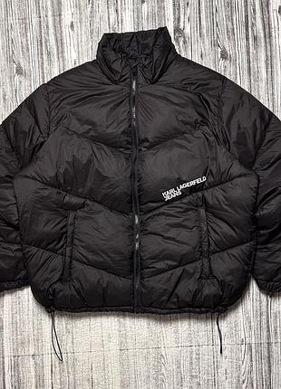 Karl lagerfeld jeans mens black down puffer jacket size xl heavy padded warm