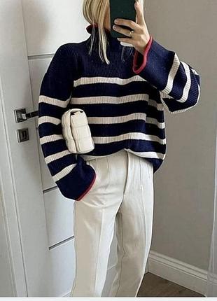 Светр жіночий zara оверсайз у смужку з коміром