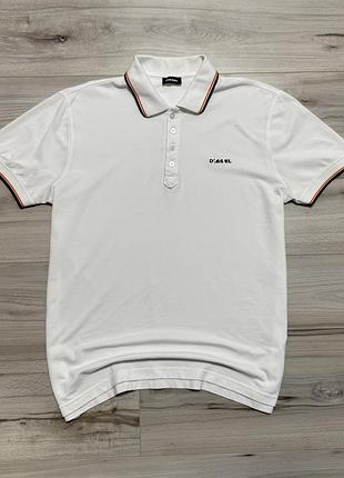 Белая премиальная футболка поло дизеля diesel tipped pique polo shirt, l, оригинал