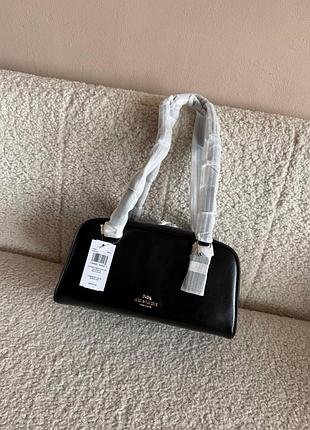 Сумка жіноча coach sydney shoulder bag чорна шкіряна багет