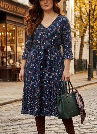 Ярусна сукня міді m&s у квітковий принт (100% віскоза) розмір l-xl