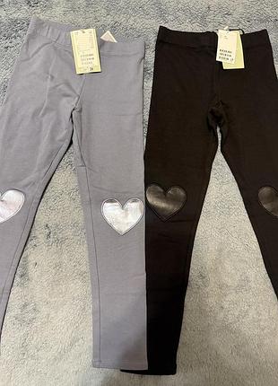 Лосіни дитячі h&m утеплені з декором у формі сердець (чорні 140 см, сірі 134 см)