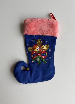 Новорічна декоративна шкарпетка черевик хендмейд