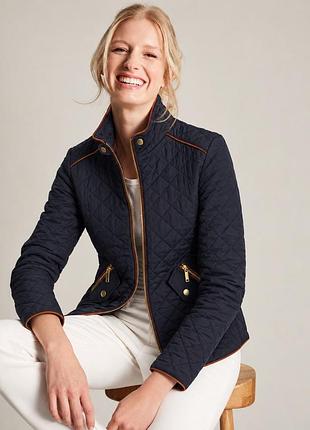 Синяя стеганая куртка h&m s xs, 36 р демисезон, легкая женская курточка, ромбик, весенняя осенняя приталенная куртка без капюшона с золотой фурнитурой