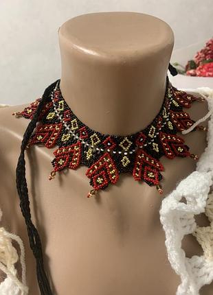 Нове намисто червоне з біконусами золото бордове кольє етно стиль і подарунок 💝 прикраса для душі до вишиванки з бісеру