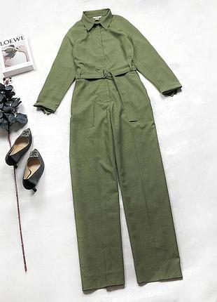Женский шерстяной брючный комбинезон h&m защитного оттенка хаки с поясом и брюками-палаццо s хаки зеленый 2