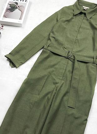 Женский шерстяной брючный комбинезон h&m защитного оттенка хаки с поясом и брюками-палаццо s хаки зеленый 5