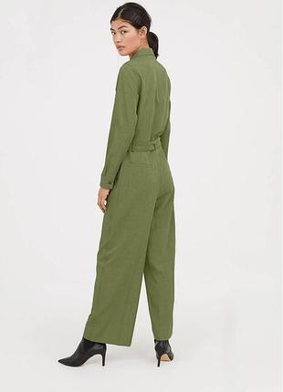 Женский шерстяной брючный комбинезон h&m защитного оттенка хаки с поясом и брюками-палаццо s хаки зеленый 7