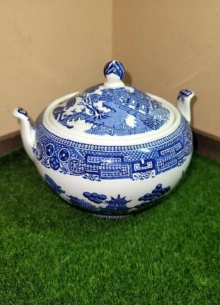 Винтажная фарфоровая сахарница wedgwood "willow" с крышкой, английская