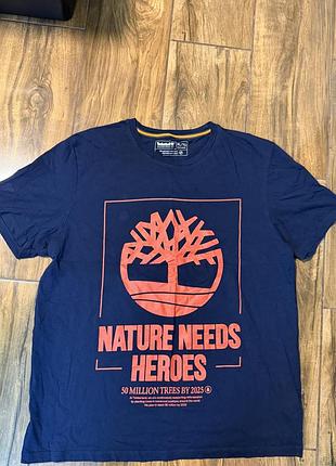 Футболка timberland nature needs heroes xl | чоловіча темно-синя 100% бавовна | великий принт | стан ідеальний