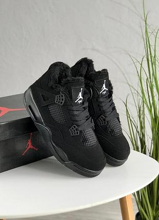 Мужские кроссовки nike air jordan 4 black мех