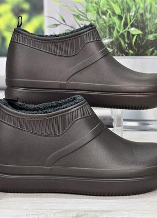 Калоші чоловічі піна з хутром зимові шоколадного кольору dago style 3483