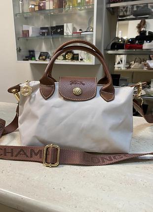 Сумка жіноча longchamp le pliage нейлон зі шкіряними ручками 25x15 см