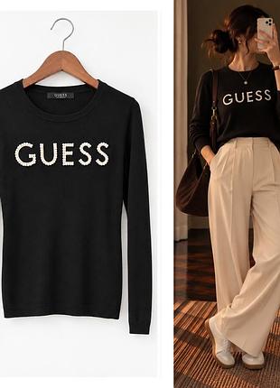 Жіноча трикотажна кофта guess чорна з перлинним логотипом
