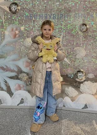 Дитяче зимове стьобане пальто з капюшоном бежеве