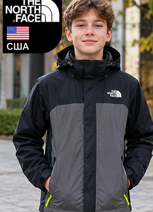 Подростковая мембранная куртка the north face dryvent с капюшоном, l (14–16 лет), черная-серая