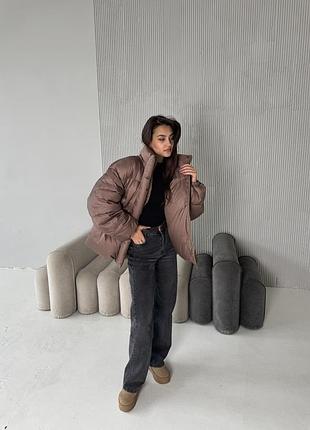 Пуховик жіночий дутий коричневий s-xl зима