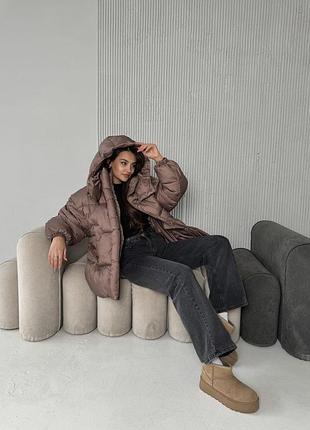 Дутий жіновик пуховик зима коричневий s-xl