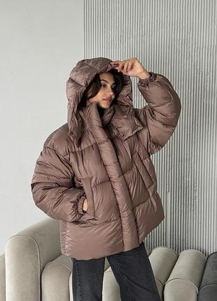 Пуховик жіночий коричневий дутий зима s-xl