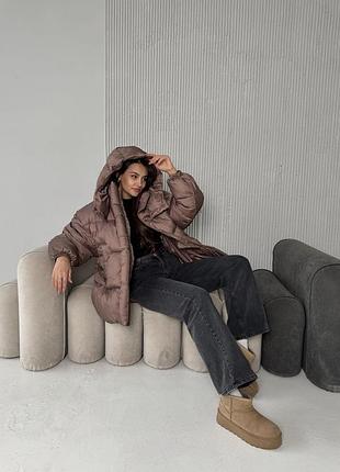 Жіночий пуховик дутий коричневий зима s-xl