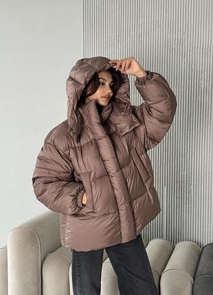 Зимовий пуховик жіночий дутий коричневий s-xl