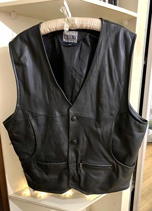 Жилетка чоловіча celio шкіряна чорна 4xl