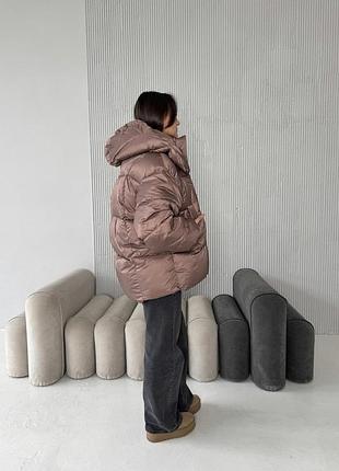 Дутий пуховик жіночий коричневий s-xl зима