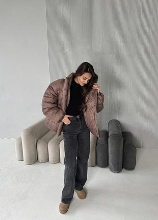 Коричневий пуховик жіночий дутий s-xl зима