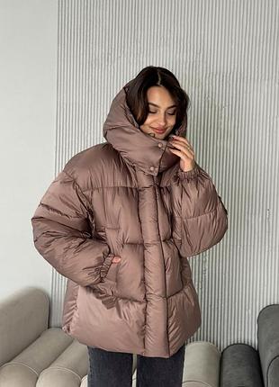 Жіночий зима пуховик коричневий дутий s-xl