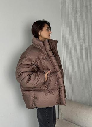 Пуховик дутий жіночий коричневий зима s-xl