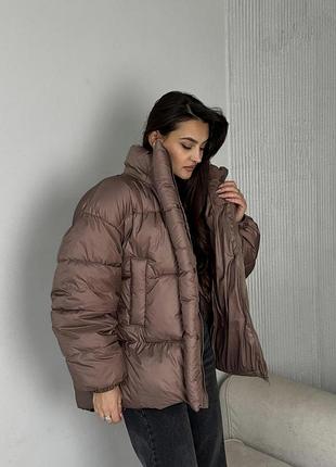 Зима пуховик жіночий дутий коричневий s-xl