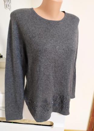 Delmod винтажная серая кашемировая шелковая кофта свитер с вишивкой м бисером