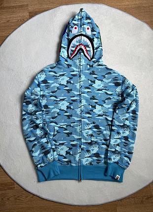Голубое зип-худи bape camo s, m, l, xl