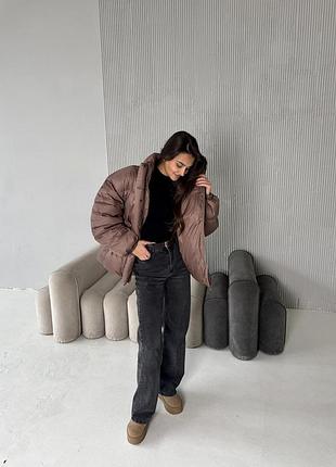Коричневий жіночий пуховик дутий зима s-xl