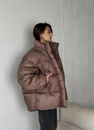 Жіночий дутий пуховик зима коричневий s-xl