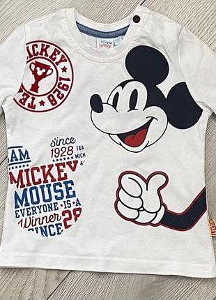 Кофта disney baby бавовняна з принтом міккі маус 9-12 місяців біла