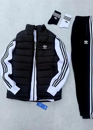 Теплий костюм зимовий adidas штани кофта жилет s-xxxl