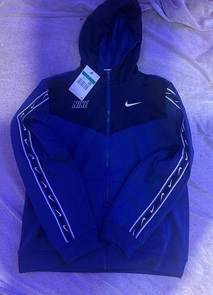 Худі nike чоловіча синя на блискавці з капюшоном