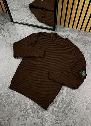 В'язаний світр stone island коричневий s-xxl демісезонний