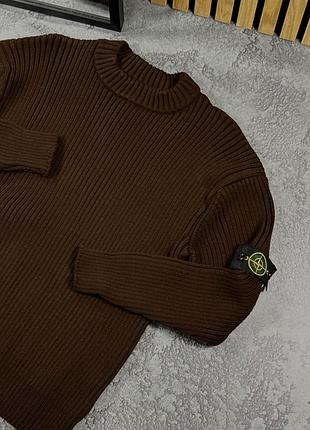 Коричневий в'язаний світр stone island s-xxl на демісезон