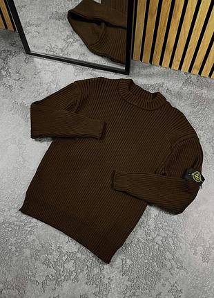 Коричневий светр в'язаний stone island s-xxl демісезонний
