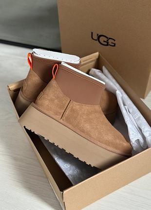 Уггі жіночі ugg classic mini dipper бежеві замшеві на платформі