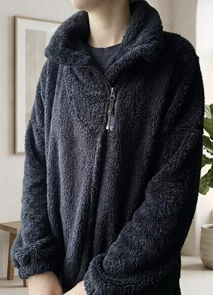 Мягкая плюшевая деми куртка/кофта/свитшот teddy на молнии черного цвета роз. 2xl